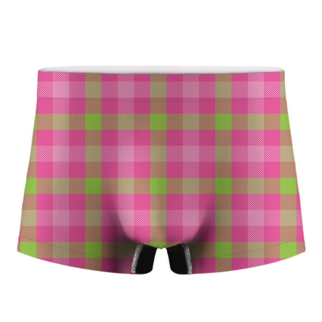 Green And Pink Buffalo Plaid Print Men's Boxer Briefs