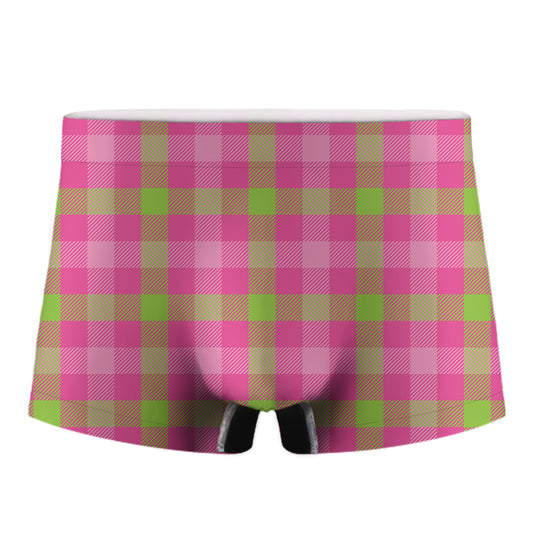 Green And Pink Buffalo Plaid Print Men's Boxer Briefs