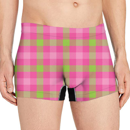 Green And Pink Buffalo Plaid Print Men's Boxer Briefs