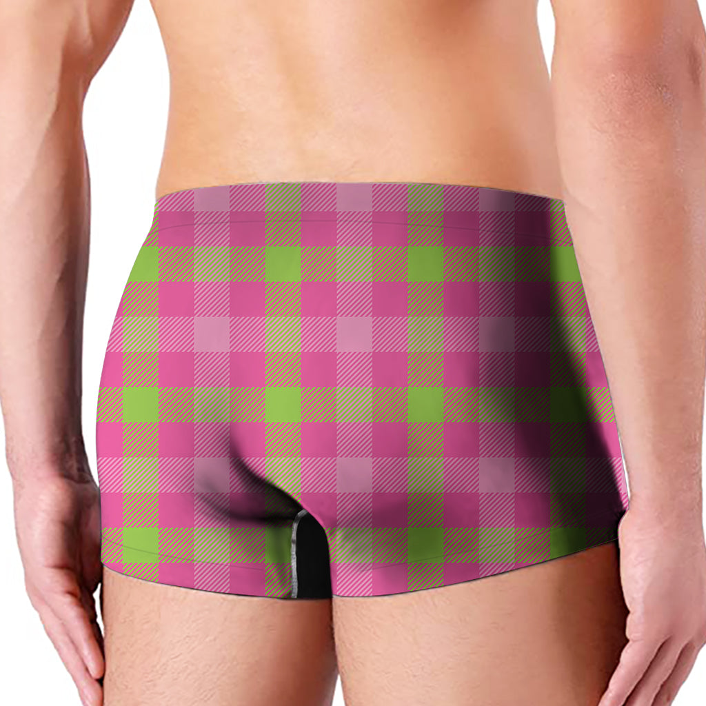 Green And Pink Buffalo Plaid Print Men's Boxer Briefs