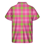 Green And Pink Buffalo Plaid Print Men's Short Sleeve Shirt