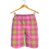 Green And Pink Buffalo Plaid Print Men's Shorts