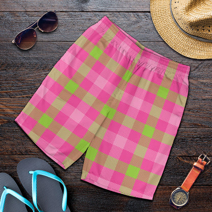 Green And Pink Buffalo Plaid Print Men's Shorts