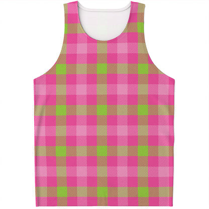 Green And Pink Buffalo Plaid Print Men's Tank Top