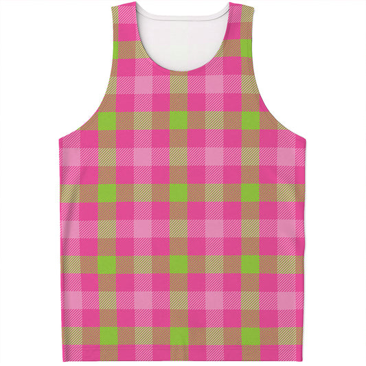 Green And Pink Buffalo Plaid Print Men's Tank Top