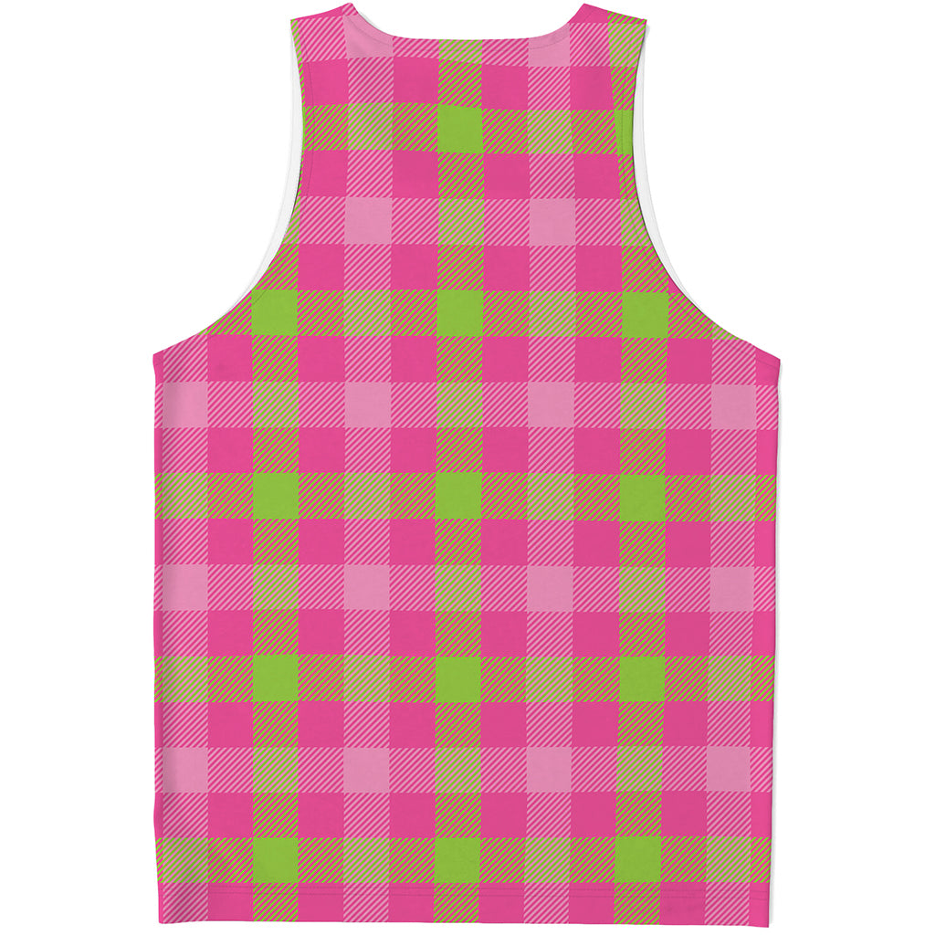 Green And Pink Buffalo Plaid Print Men's Tank Top