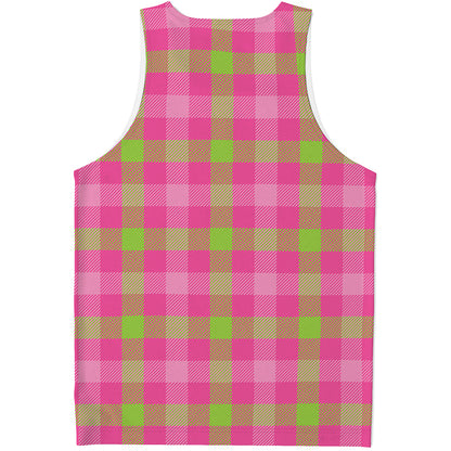 Green And Pink Buffalo Plaid Print Men's Tank Top