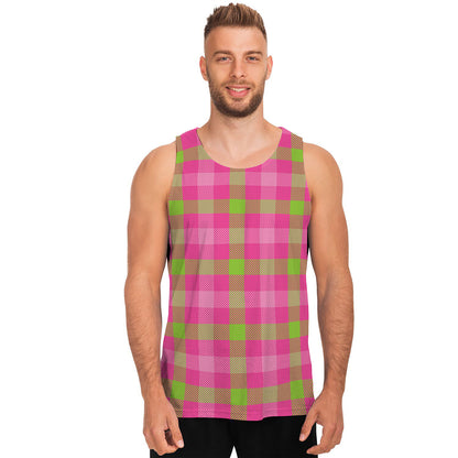 Green And Pink Buffalo Plaid Print Men's Tank Top