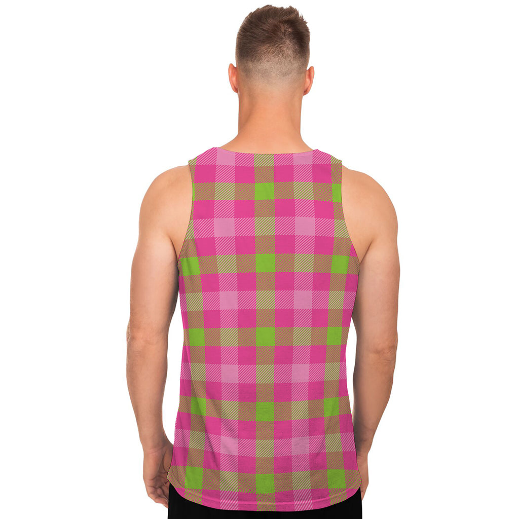 Green And Pink Buffalo Plaid Print Men's Tank Top