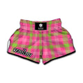 Green And Pink Buffalo Plaid Print Muay Thai Boxing Shorts