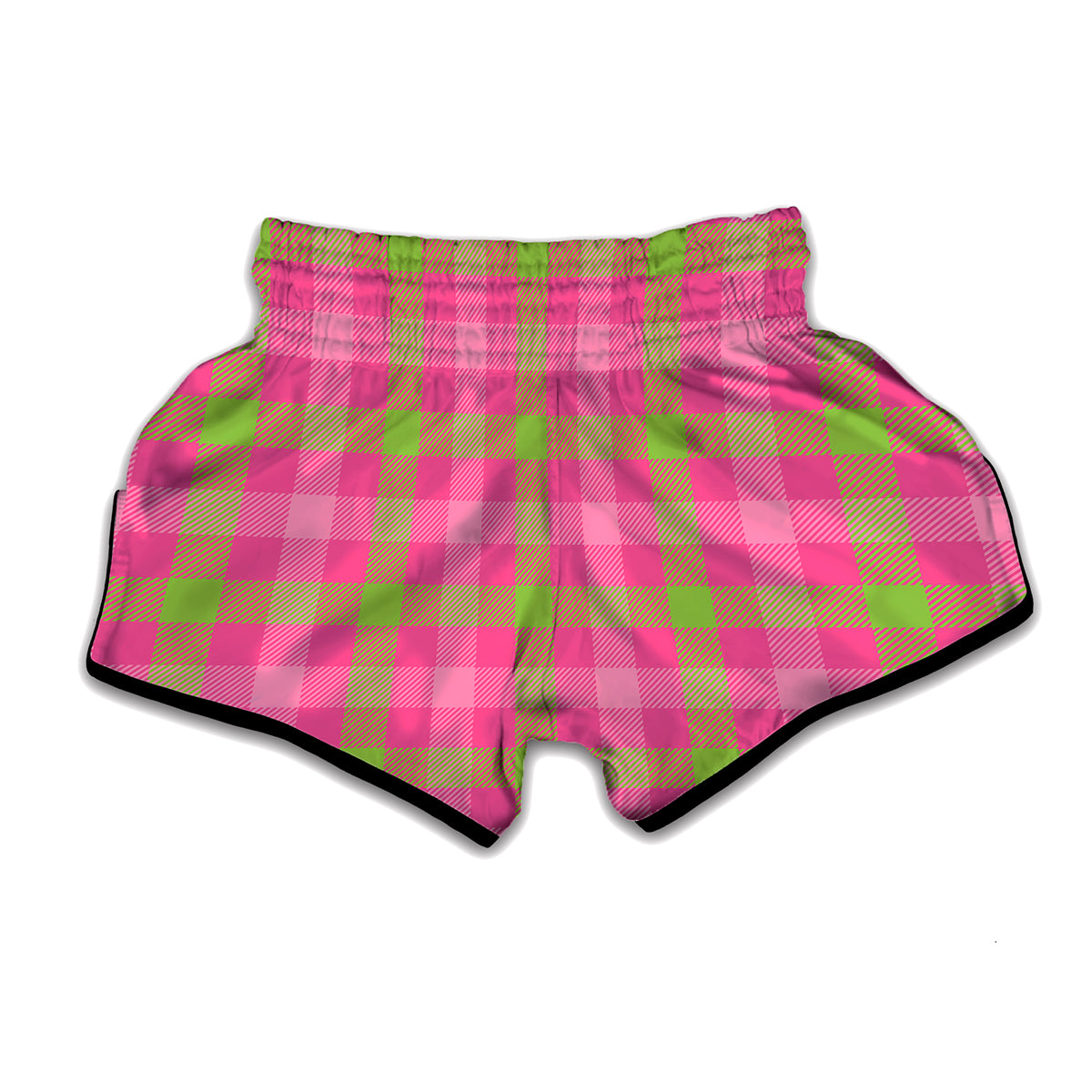 Green And Pink Buffalo Plaid Print Muay Thai Boxing Shorts