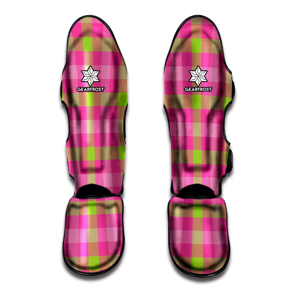 Green And Pink Buffalo Plaid Print Muay Thai Shin Guard
