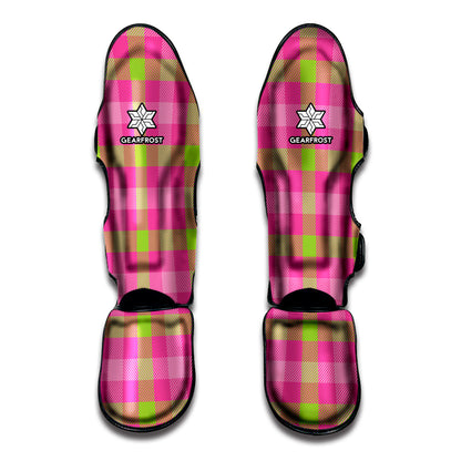 Green And Pink Buffalo Plaid Print Muay Thai Shin Guard