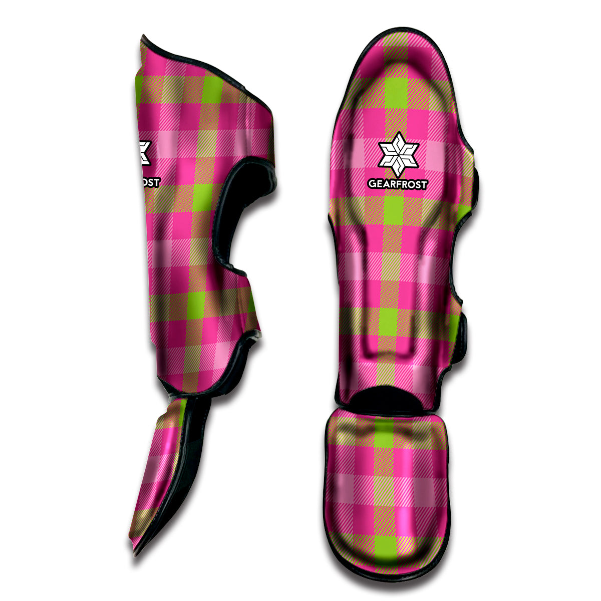 Green And Pink Buffalo Plaid Print Muay Thai Shin Guard
