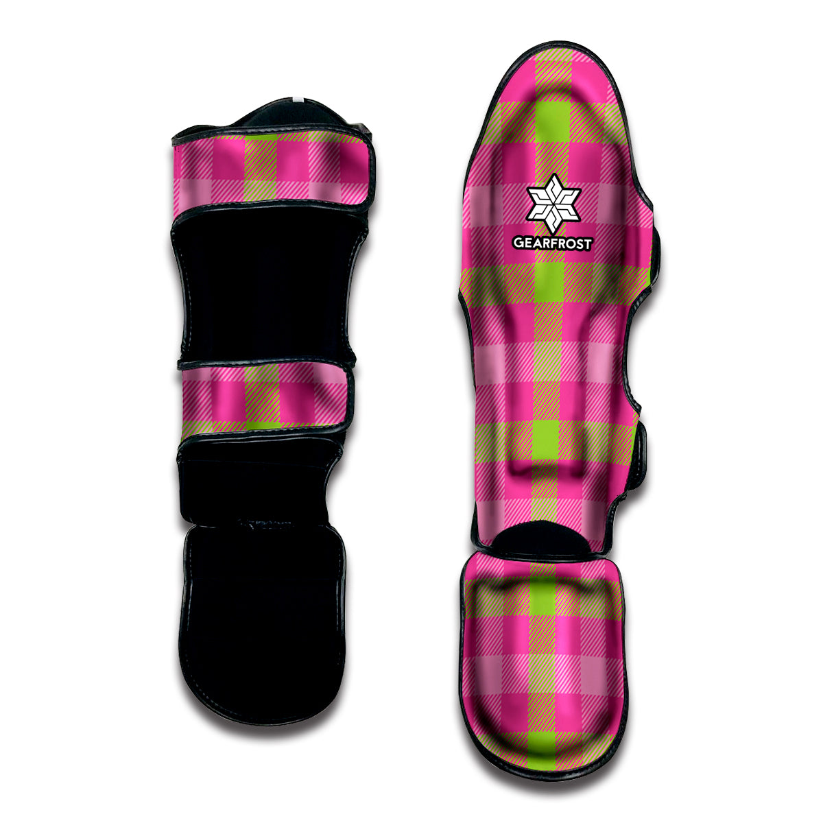 Green And Pink Buffalo Plaid Print Muay Thai Shin Guard