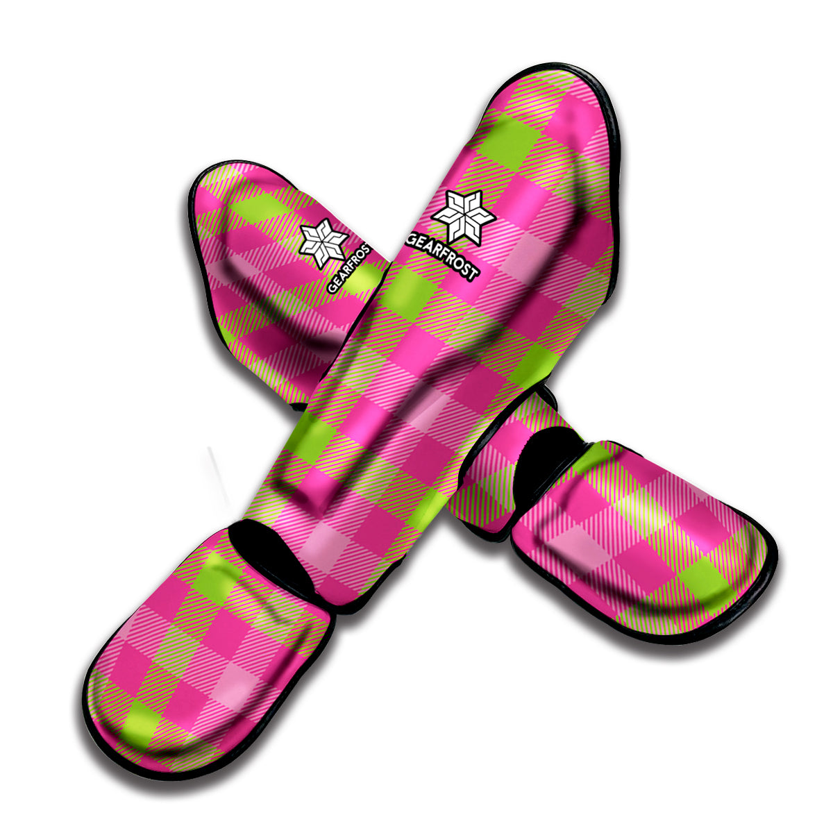 Green And Pink Buffalo Plaid Print Muay Thai Shin Guard