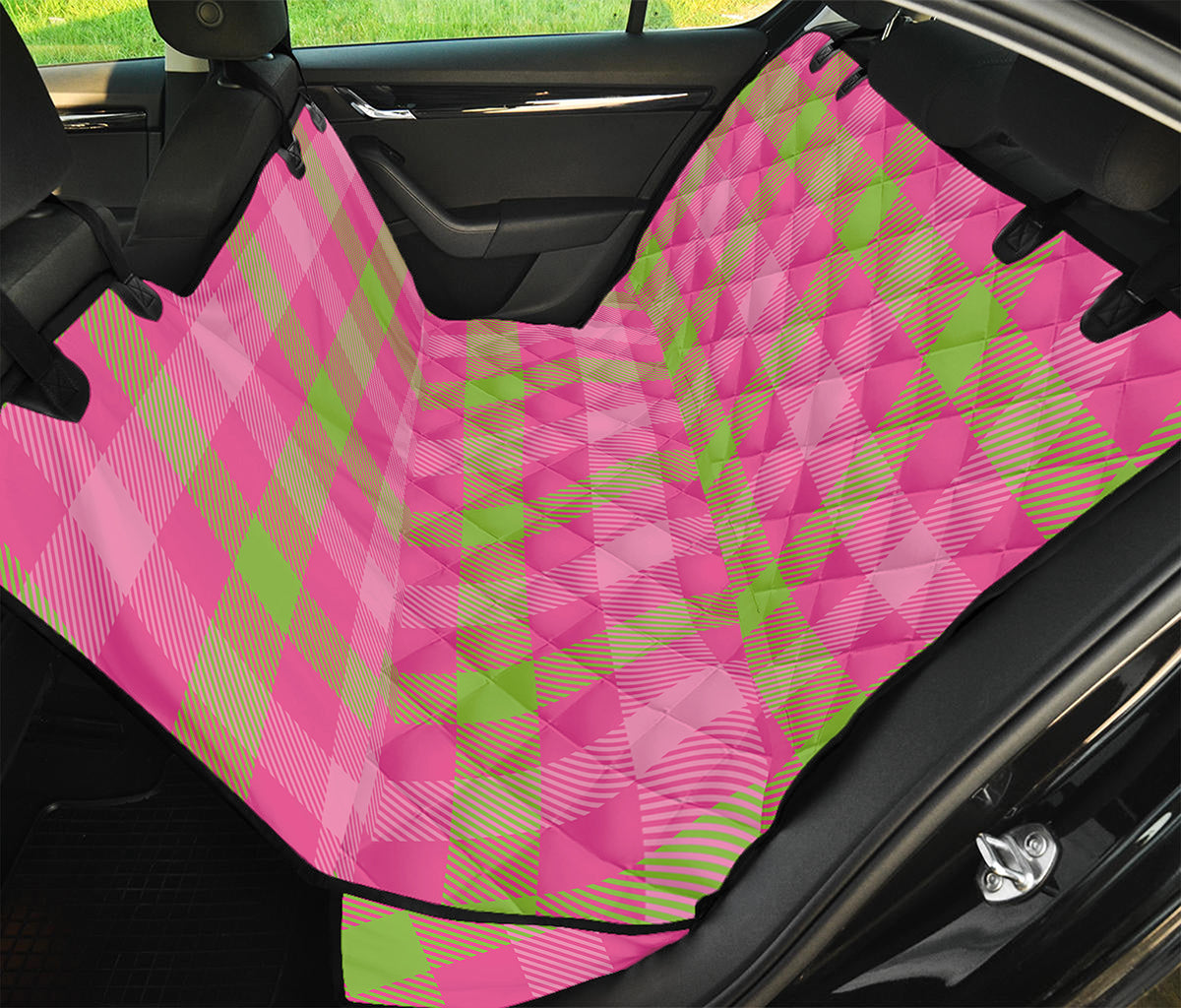 Green And Pink Buffalo Plaid Print Pet Car Back Seat Cover