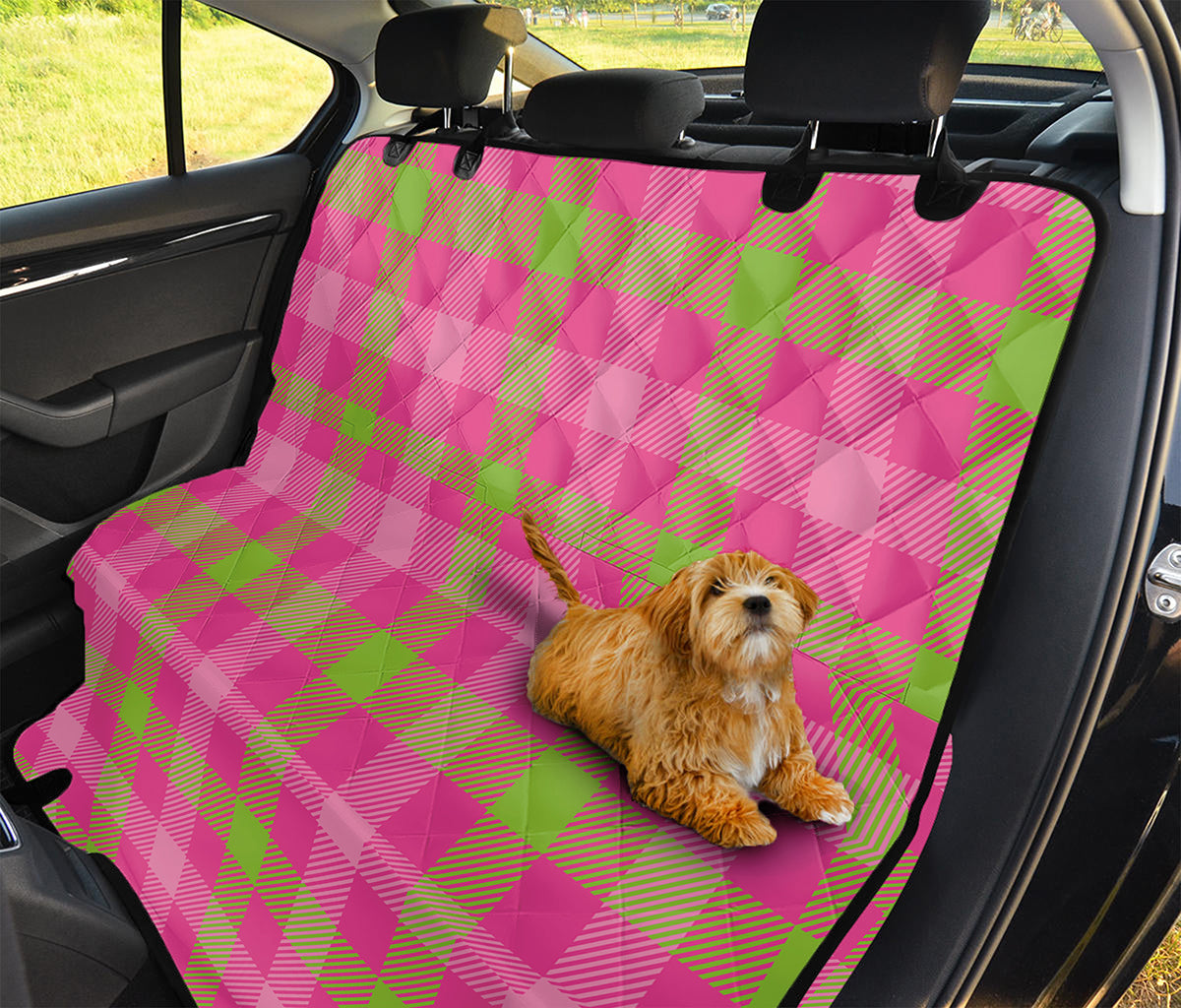 Green And Pink Buffalo Plaid Print Pet Car Back Seat Cover