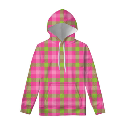 Green And Pink Buffalo Plaid Print Pullover Hoodie