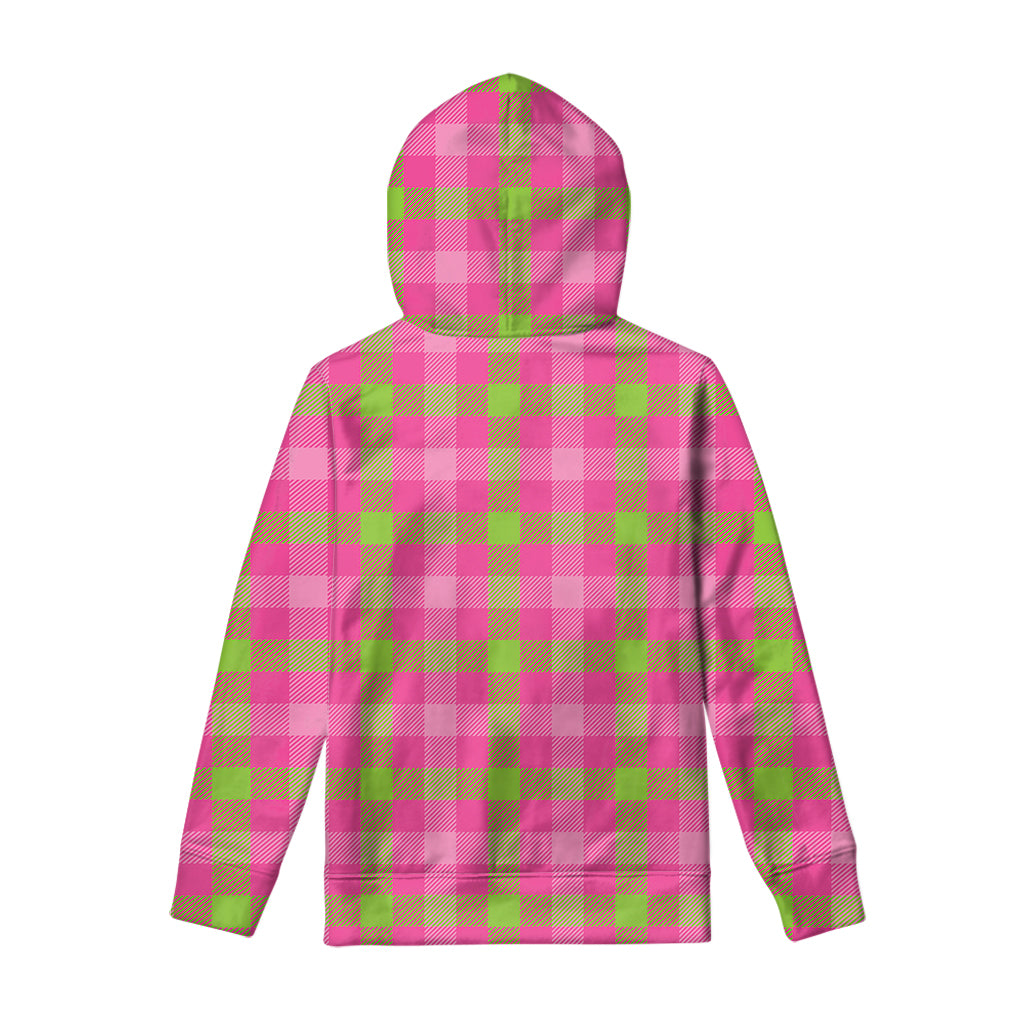 Green And Pink Buffalo Plaid Print Pullover Hoodie