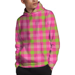Green And Pink Buffalo Plaid Print Pullover Hoodie