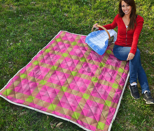 Green And Pink Buffalo Plaid Print Quilt