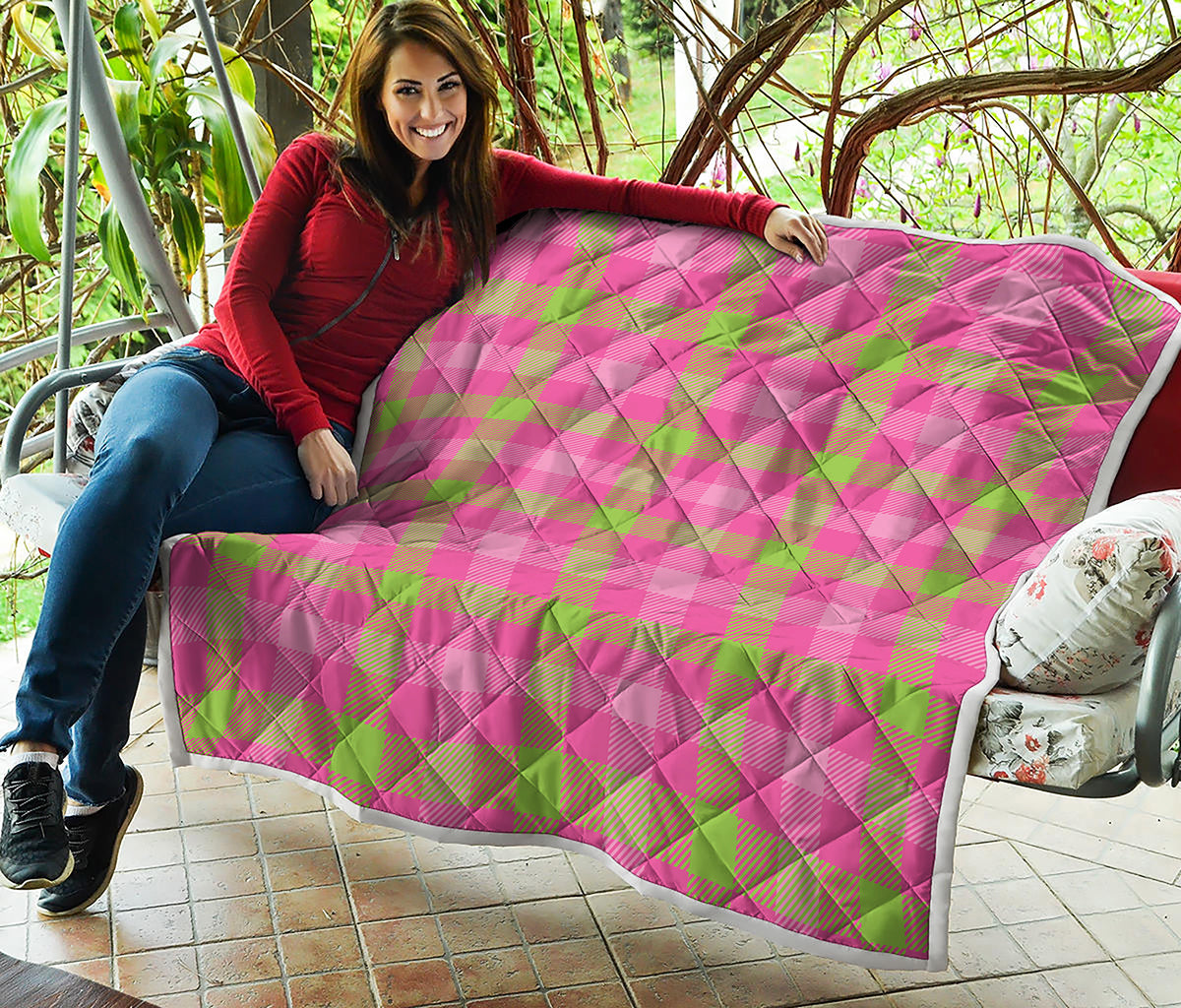 Green And Pink Buffalo Plaid Print Quilt