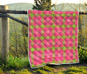 Green And Pink Buffalo Plaid Print Quilt