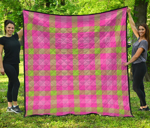 Green And Pink Buffalo Plaid Print Quilt