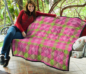 Green And Pink Buffalo Plaid Print Quilt