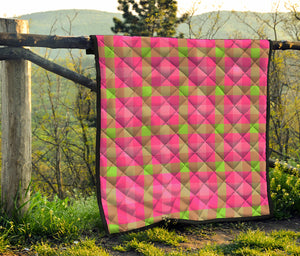 Green And Pink Buffalo Plaid Print Quilt