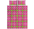 Green And Pink Buffalo Plaid Print Quilt Bed Set