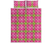 Green And Pink Buffalo Plaid Print Quilt Bed Set