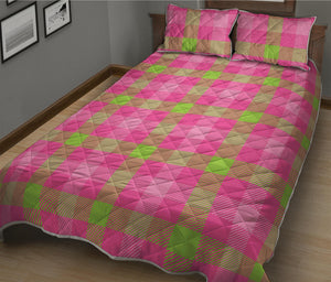 Green And Pink Buffalo Plaid Print Quilt Bed Set