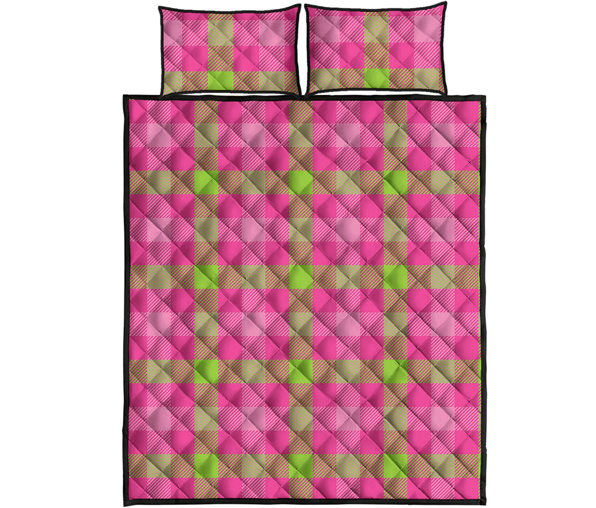 Green And Pink Buffalo Plaid Print Quilt Bed Set