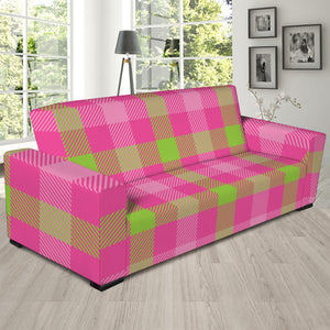 Green And Pink Buffalo Plaid Print Sofa Slipcover