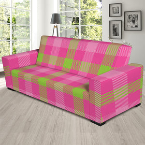 Green And Pink Buffalo Plaid Print Sofa Slipcover