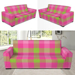 Green And Pink Buffalo Plaid Print Sofa Slipcover