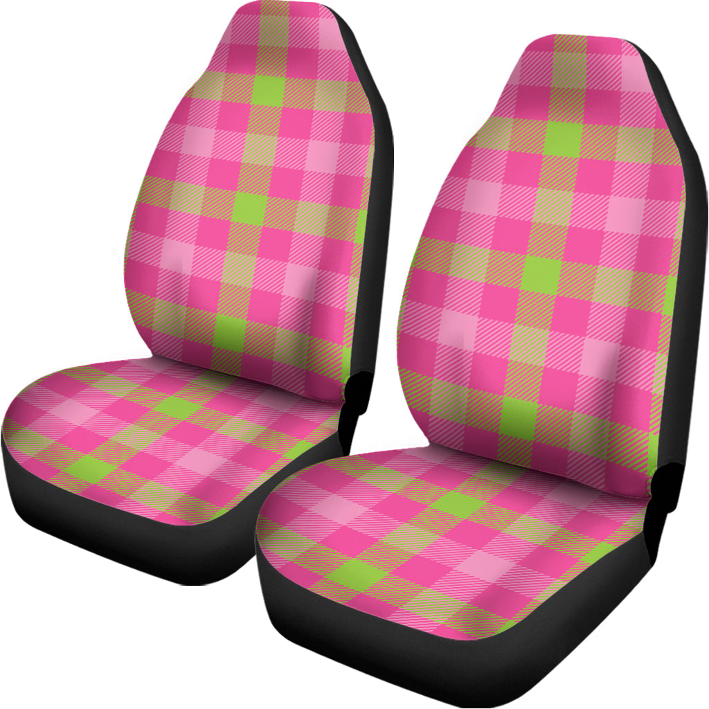 Green And Pink Buffalo Plaid Print Universal Fit Car Seat Covers