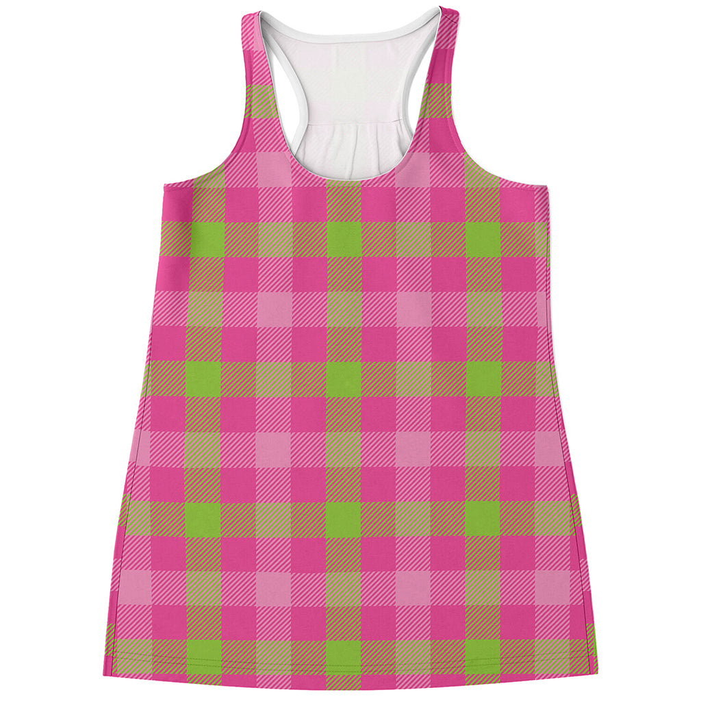 Green And Pink Buffalo Plaid Print Women's Racerback Tank Top