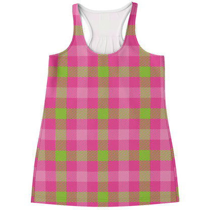 Green And Pink Buffalo Plaid Print Women's Racerback Tank Top