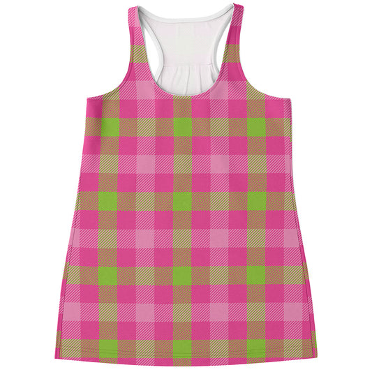 Green And Pink Buffalo Plaid Print Women's Racerback Tank Top