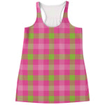 Green And Pink Buffalo Plaid Print Women's Racerback Tank Top