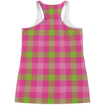 Green And Pink Buffalo Plaid Print Women's Racerback Tank Top