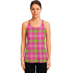 Green And Pink Buffalo Plaid Print Women's Racerback Tank Top