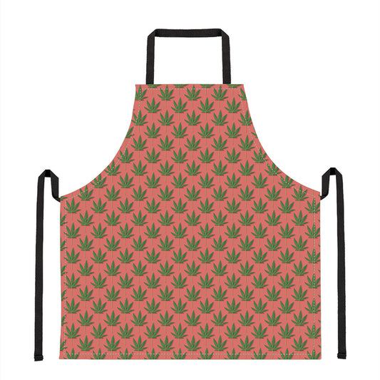 Green And Pink Cannabis Leaf Print Apron