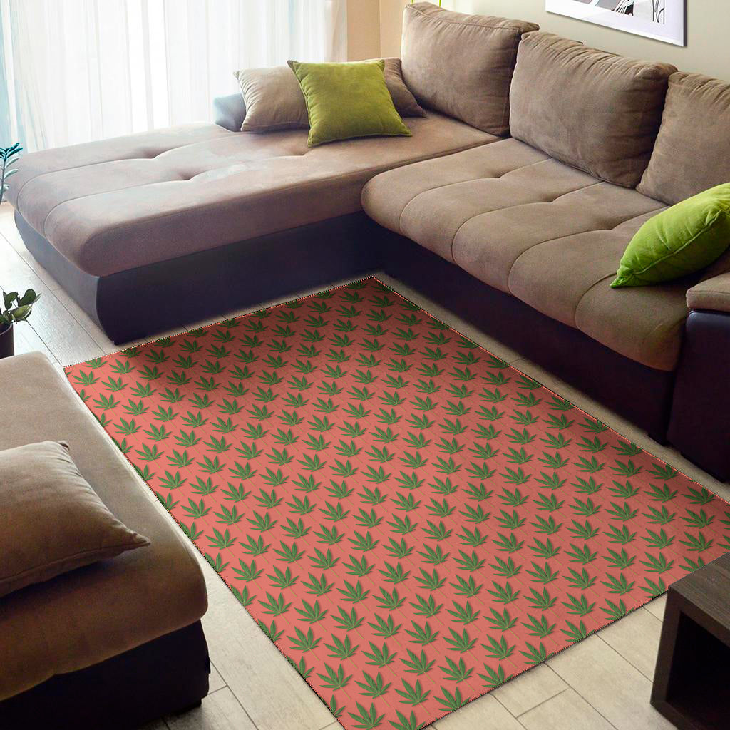 Green And Pink Cannabis Leaf Print Area Rug