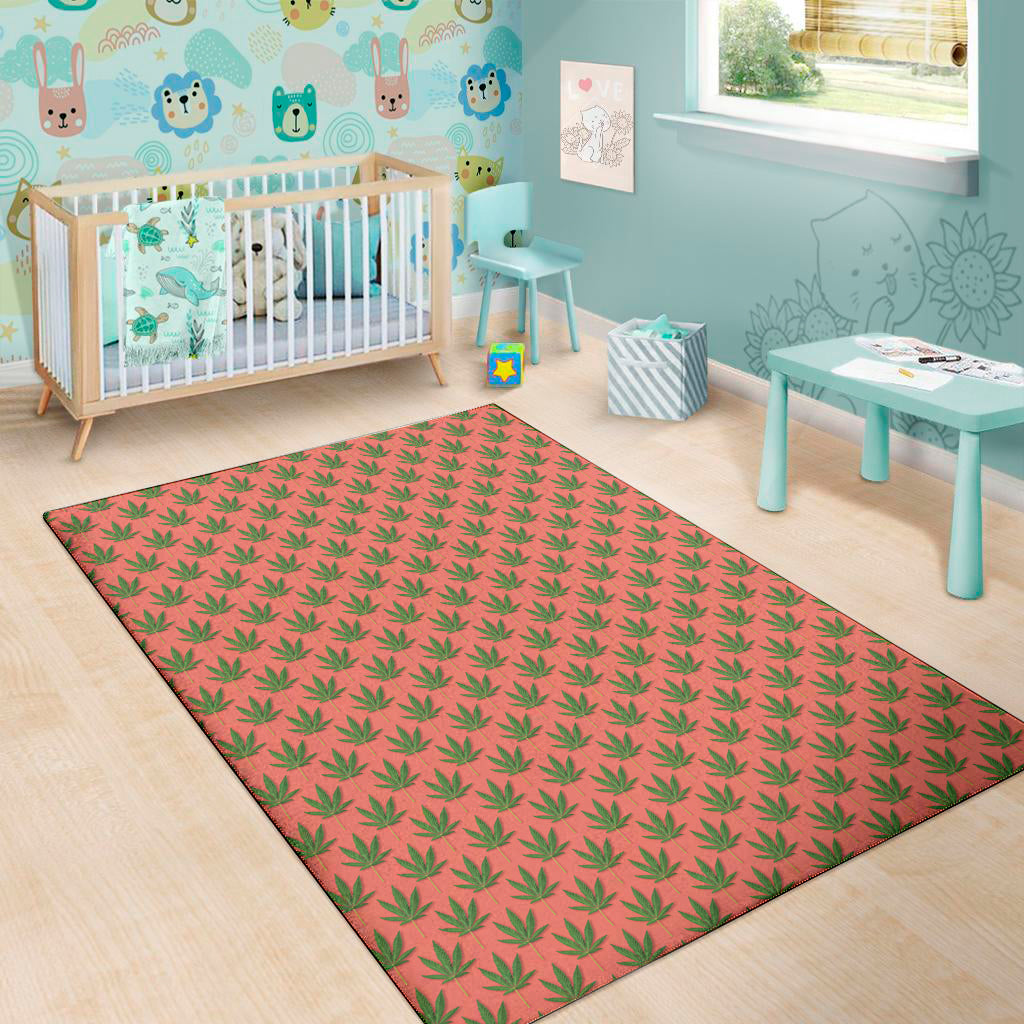 Green And Pink Cannabis Leaf Print Area Rug
