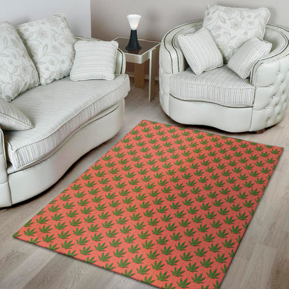 Green And Pink Cannabis Leaf Print Area Rug