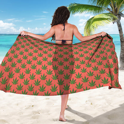 Green And Pink Cannabis Leaf Print Beach Sarong Wrap